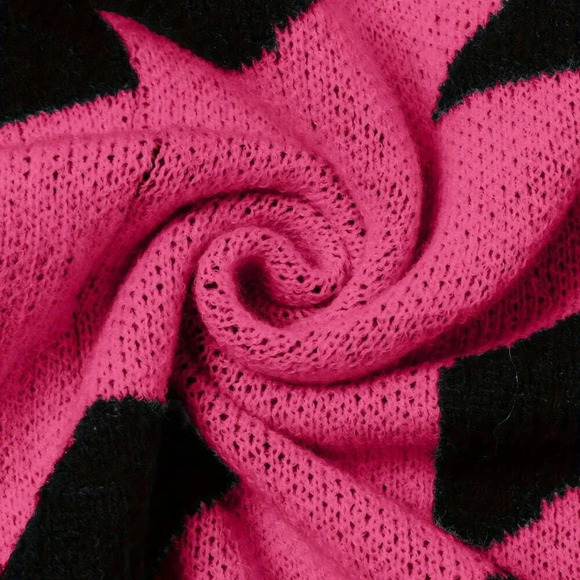 Hot Pink Casual Women's Trendy Colorblock Long Sleeve Knitted Cardigan - Picture 5 of 5